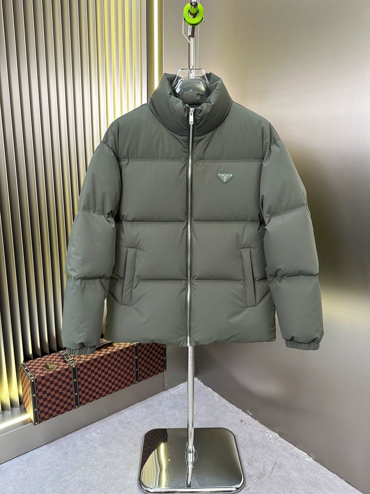 Prada Quilted Triangle-Badge Puffer Jacket — front