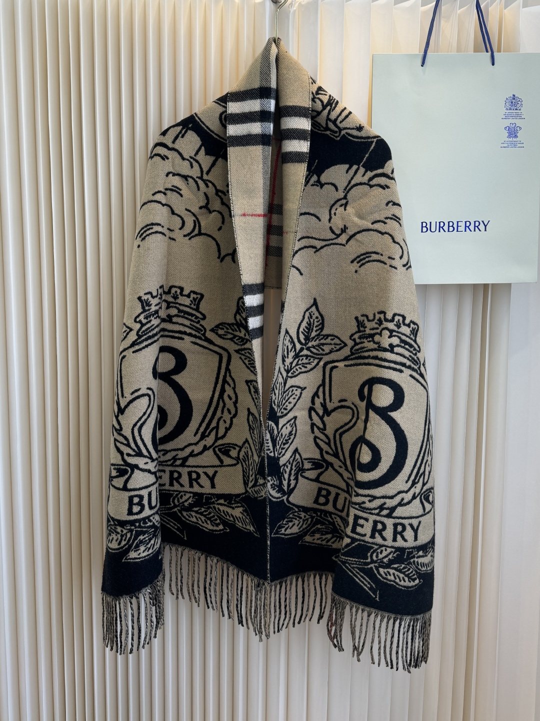 Burberry Equestrian Motif Fringed Scarf — hero